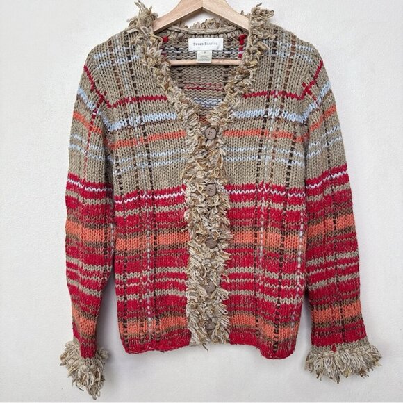 Susan Bristol Womens Small Chunky Hand Embroidered Fringe Multi Color Ca… - Picture 4 of 16